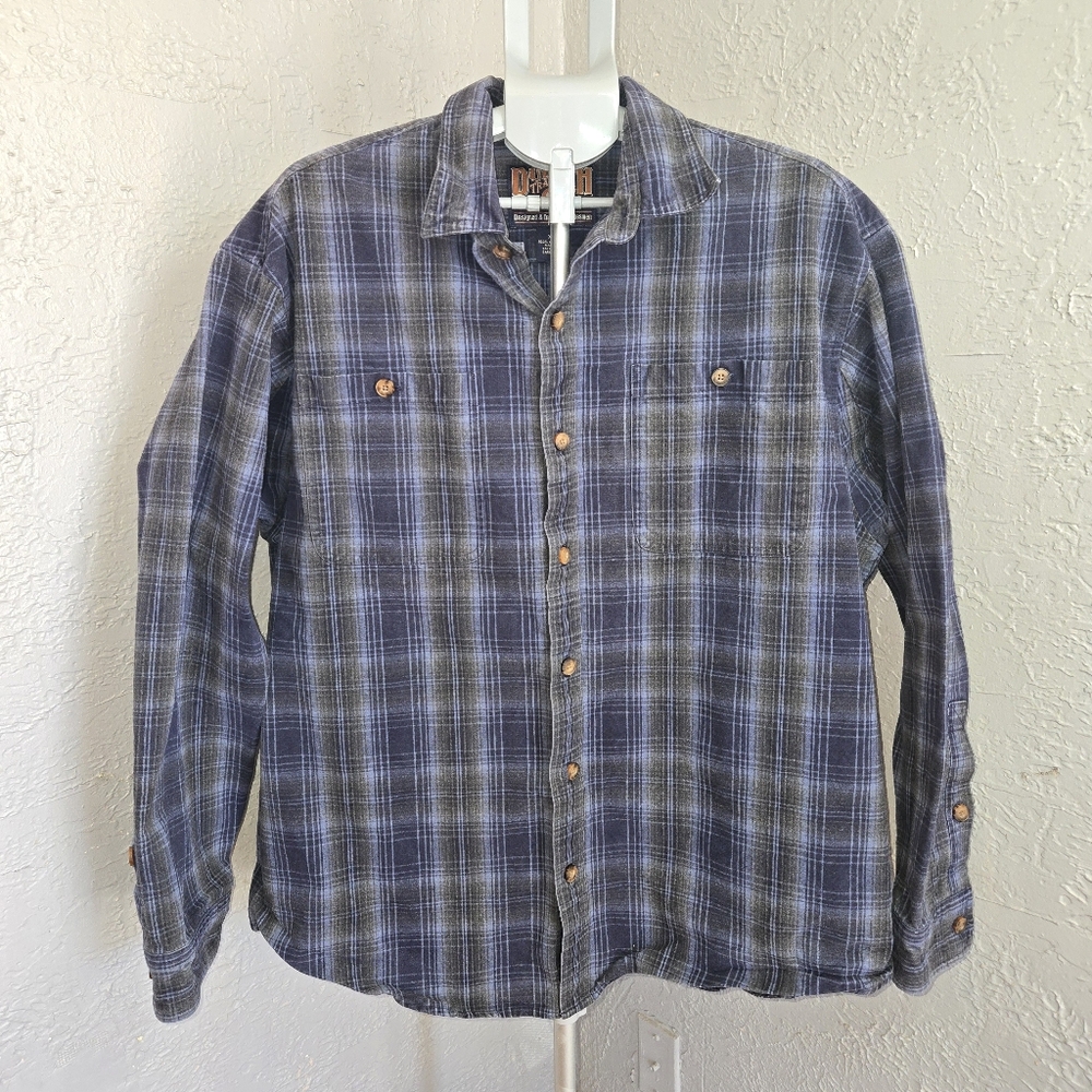 Deluth Trading Co. Thick Blue Plaid Men's Button Down Shirt With Pockets